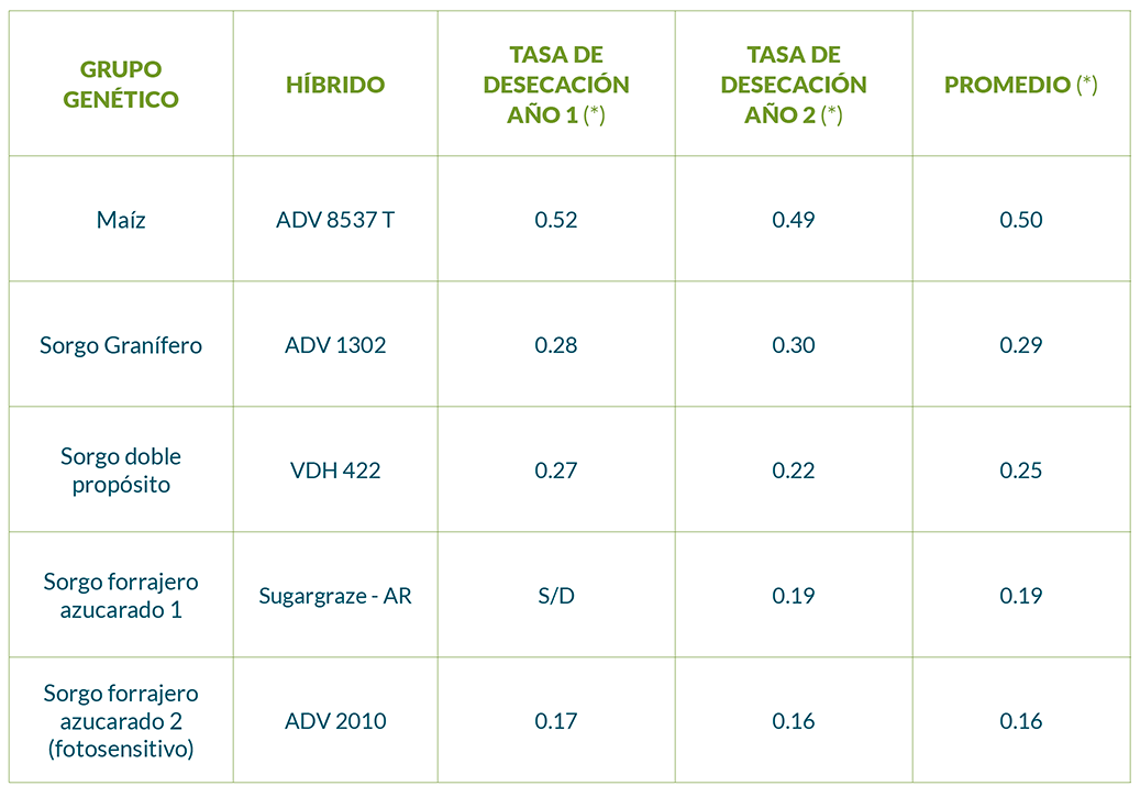 Tasas de desecación de las plantas enteras